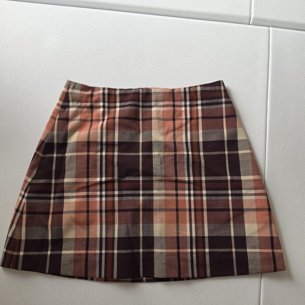 Wilfred Skirt Womens 4 Brown Plaid A-Line Mini Lined Twill Fall Academia Preppy
